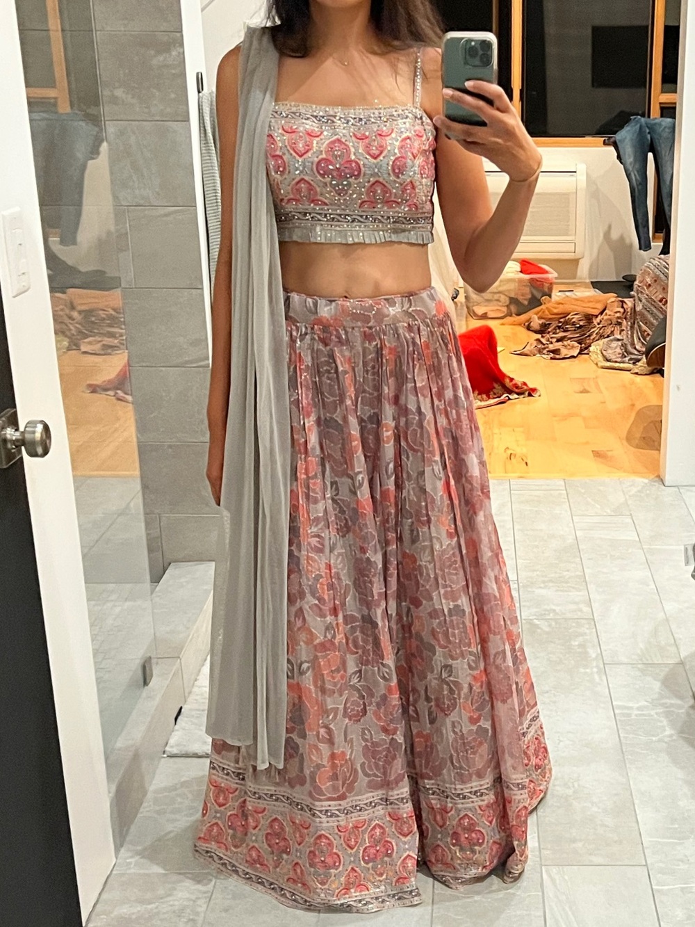 Printed High-Waist Maxi Skirt in Rose Pink